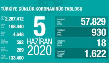 Türkiyede  Günlük Koronavirüs Tablosu
