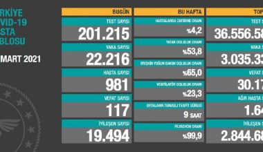 VAHİM TABLO!!!Türkiye’de son 24 saatte koronavirüsten 117 can kaybı, 22 bin 216 yeni vaka