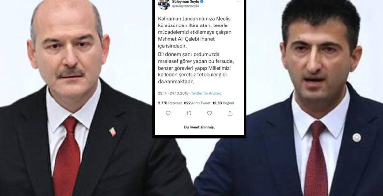 Süleyman Soylu, AKP’ye katılan Mehmet Ali Çelebi için “şerefsiz FETÖ’cüler gibi davranıyor” dediği tweetini sildi